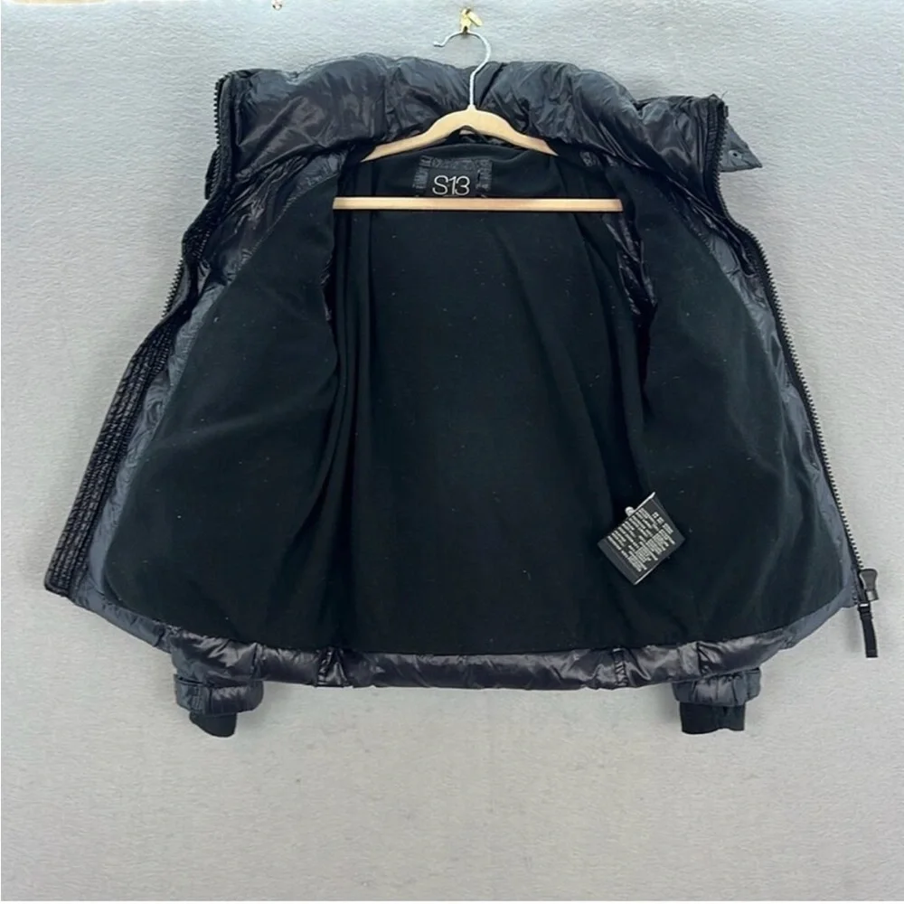 S13 - little girls black Matt finish down puffer full zip hooded winter jacket 4